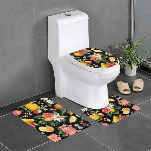 3-teiliges Badezimmerteppich-Set mit tropischen Früchten, Badteppiche, Badezimmermatten, U-förmiger WC-Vorleger, O-förmiger Deckelbezug 3-teiliges Badezimmerteppich-Set mit tropischen Früchten, Badteppiche, Badezimmermatten, U-förmiger WC-Vorleger, O-förmiger Deckelbezug von LEVNDIEJ