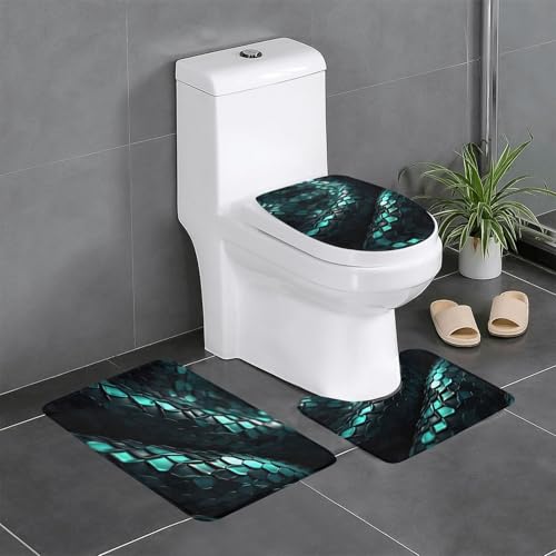 3D-Schlangen-Tapete2-Druck, 3-teiliges Badezimmerteppich-Set, Badteppiche, Badezimmermatten, U-förmiger WC-Vorleger, O-förmiger Deckelbezug von LEVNDIEJ
