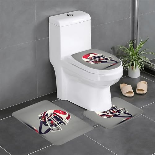 American Football Print 3-teiliges Badezimmerteppich-Set, Badteppiche, Badezimmermatten, U-förmiger WC-Vorleger, O-förmiger Deckelbezug von LEVNDIEJ