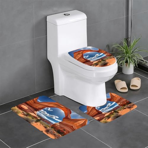 Arches National Park-Standard Print 3-teiliges Badezimmerteppich-Set Badteppiche Badezimmermatten U-förmige WC-Vorleger O-förmiger Deckelbezug von LEVNDIEJ