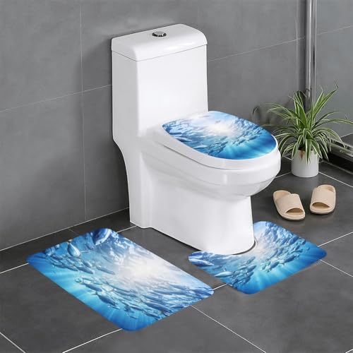 Badezimmerteppich-Set, Fische, HD-Druck, 3-teilig, Badteppich, Badezimmermatten, U-förmiger WC-Vorleger, O-förmiger Deckelbezug von LEVNDIEJ