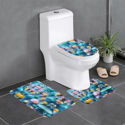 Badezimmerteppich-Set, buntes Quallen-Druck, 3-teilig, Badteppich, Badezimmermatten, U-förmiger WC-Vorleger, O-förmiger Deckelbezug Badezimmerteppich-Set, buntes Quallen-Druck, 3-teilig, Badteppich, Badezimmermatten, U-förmiger WC-Vorleger, O-förmiger Deckelbezug von LEVNDIEJ
