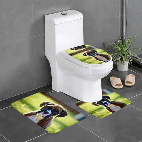 Badezimmerteppich-Set, niedlicher schwarzer Mops, 3-teilig, Badteppich, Badezimmermatten, U-förmiger Toilettenvorleger, O-förmiger Deckelbezug von LEVNDIEJ