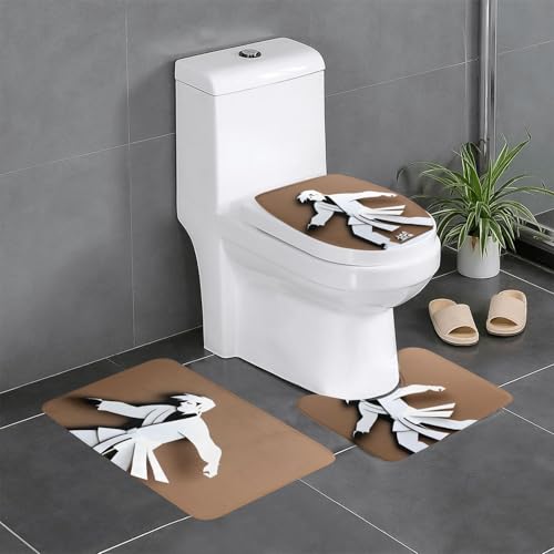Badteppich-Set mit Karate-Männer-Druck, 3-teilig, Badteppiche, Badezimmermatten, U-förmiger Toilettenvorleger, O-förmiger Deckelbezug von LEVNDIEJ