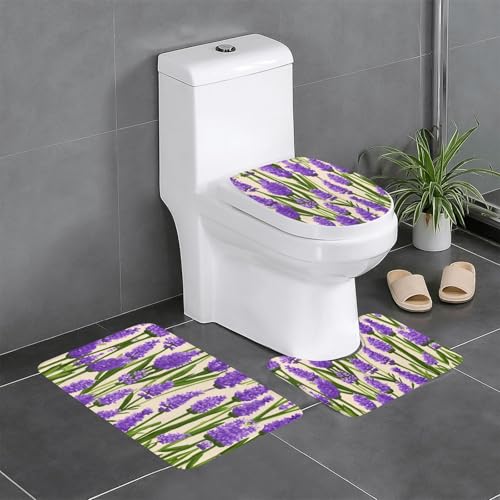 Badteppich-Set mit Lavendel-Stempeldruck, 3-teilig, Badteppich, Badezimmermatten, U-förmiger Toilettenvorleger, O-förmiger Deckelbezug Badteppich-Set mit Lavendel-Stempeldruck, 3-teilig, Badteppich, Badezimmermatten, U-förmiger Toilettenvorleger, O-förmiger Deckelbezug von LEVNDIEJ