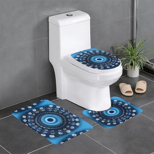 Badteppich-Set mit Mini-Blumen-Wirbel-Druck, 3-teilig, Badteppich, Badezimmermatten, U-förmiger WC-Vorleger, O-förmiger Deckelbezug von LEVNDIEJ