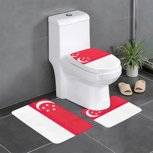 Badteppich-Set mit Singapur-Flagge, 3-teilig, Badteppich, Badezimmermatten, U-förmiger Toilettenvorleger, O-förmiger Deckelbezug Badteppich-Set mit Singapur-Flagge, 3-teilig, Badteppich, Badezimmermatten, U-förmiger Toilettenvorleger, O-förmiger Deckelbezug von LEVNDIEJ