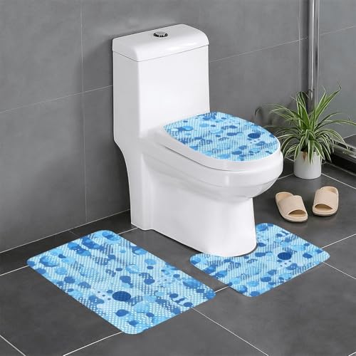Badteppich-Set mit blauem Punktemuster, 3-teilig, Badteppich, Badezimmermatten, U-förmiger WC-Vorleger, O-förmiger Deckelbezug von LEVNDIEJ