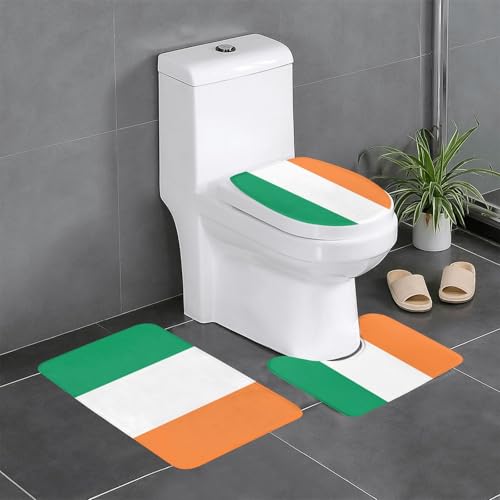 Badteppich-Set mit irischer Flagge, 3-teilig, Badteppich, Badezimmermatten, U-förmiger WC-Vorleger, O-förmiger Deckelbezug von LEVNDIEJ
