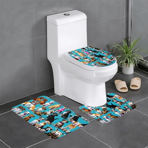 Badteppich-Set mit vielen Beagle-Mustern, 3-teilig, Badteppiche, Badezimmermatten, U-förmiger WC-Vorleger, O-förmiger Deckelbezug von LEVNDIEJ