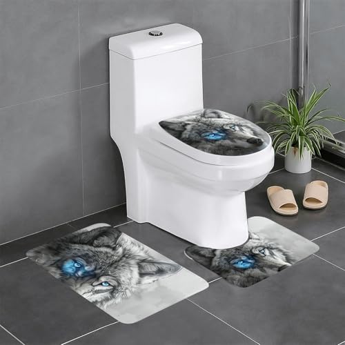 Blaue Augen Wolf Druck 3-teiliges Badezimmerteppich-Set Badteppiche Badezimmermatten U-förmige WC-Vorleger O-förmiger Deckelbezug Blaue Augen Wolf Druck 3-teiliges Badezimmerteppich-Set Badteppiche Badezimmermatten U-förmige WC-Vorleger O-förmiger Deckelbezug von LEVNDIEJ