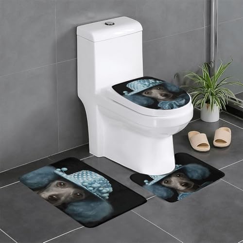 Blauer Pudel mit Punktemuster, 3-teiliges Badezimmerteppich-Set, Badteppich, Badezimmermatten, U-förmiger Toilettenvorleger, O-förmiger Deckelbezug Blauer Pudel mit Punktemuster, 3-teiliges Badezimmerteppich-Set, Badteppich, Badezimmermatten, U-förmiger Toilettenvorleger, O-förmiger Deckelbezug von LEVNDIEJ