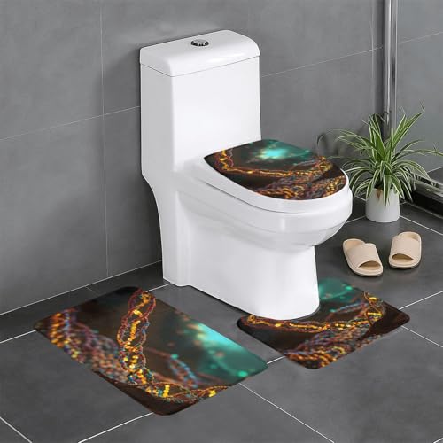 DNA-Ketten-Fotodruck, 3-teiliges Badezimmerteppich-Set, Badteppiche, Badezimmermatten, U-förmige WC-Vorleger, O-förmiger Deckelbezug von LEVNDIEJ
