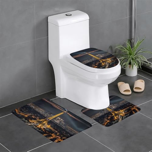 Eiffelturm-Druck, 3-teiliges Badezimmerteppich-Set, Badteppiche, Badezimmermatten, U-förmige WC-Vorleger, O-förmiger Deckelbezug Eiffelturm-Druck, 3-teiliges Badezimmerteppich-Set, Badteppiche, Badezimmermatten, U-förmige WC-Vorleger, O-förmiger Deckelbezug von LEVNDIEJ