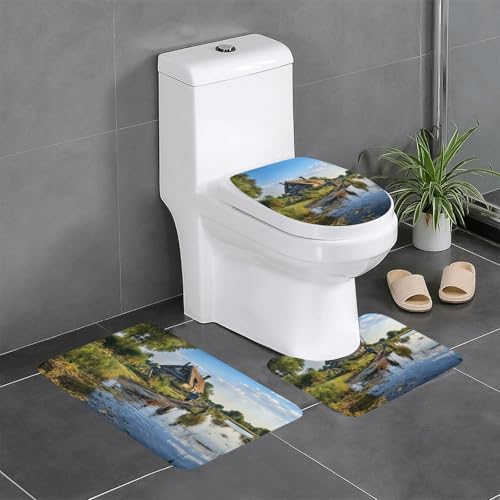 Fantasy Badezimmerteppich-Set, ländlicher Druck, 3-teilig, Badteppich, Badezimmermatten, U-förmiger Toilettenvorleger, O-förmiger Deckelbezug Fantasy Badezimmerteppich-Set, ländlicher Druck, 3-teilig, Badteppich, Badezimmermatten, U-förmiger Toilettenvorleger, O-förmiger Deckelbezug von LEVNDIEJ