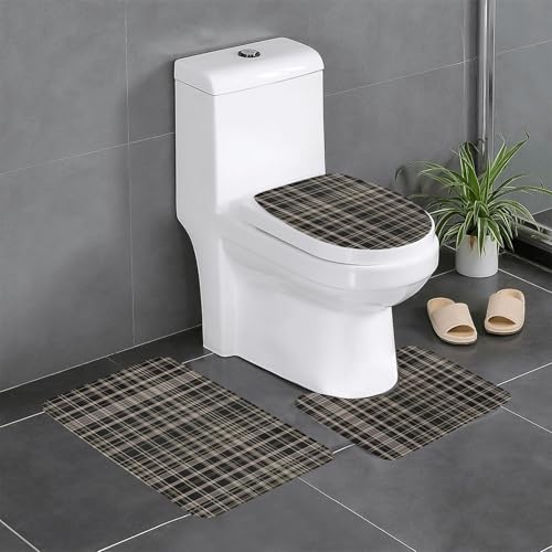 Gestreifter Karierter Druck, 3-teiliges Badezimmerteppich-Set, Badteppiche, Badezimmermatten, U-förmiger WC-Vorleger, O-förmiger Deckelbezug Gestreifter Karierter Druck, 3-teiliges Badezimmerteppich-Set, Badteppiche, Badezimmermatten, U-förmiger WC-Vorleger, O-förmiger Deckelbezug von LEVNDIEJ