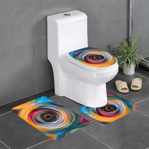 Gestreifter Vortex-Druck, 3-teiliges Badezimmerteppich-Set, Badteppiche, Badezimmermatten, U-förmiger WC-Vorleger, O-förmiger Deckelbezug von LEVNDIEJ