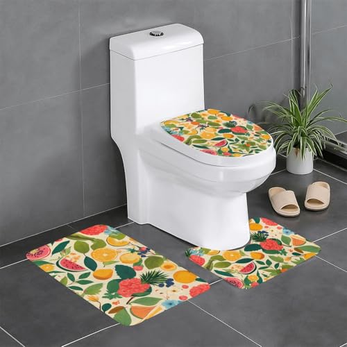 Hojas Tropicales Y Flores Print 3-teiliges Badezimmerteppich-Set, Badteppiche, Badezimmermatten, U-förmiger WC-Vorleger, O-förmiger Deckelbezug Hojas Tropicales Y Flores Print 3-teiliges Badezimmerteppich-Set, Badteppiche, Badezimmermatten, U-förmiger WC-Vorleger, O-förmiger Deckelbezug von LEVNDIEJ