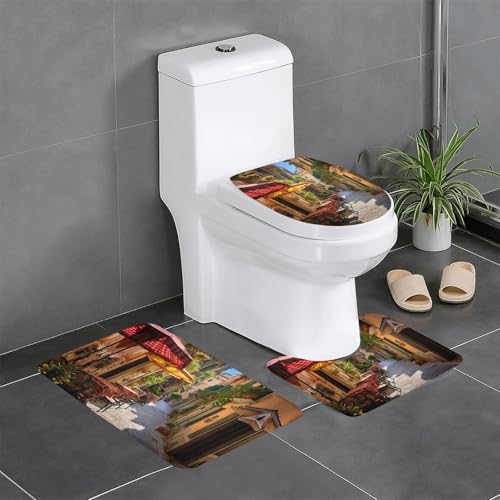 Italienischer Straßendruck, 3-teiliges Badezimmerteppich-Set, Badteppiche, Badezimmermatten, U-förmiger WC-Vorleger, O-förmiger Deckelbezug Italienischer Straßendruck, 3-teiliges Badezimmerteppich-Set, Badteppiche, Badezimmermatten, U-förmiger WC-Vorleger, O-förmiger Deckelbezug von LEVNDIEJ