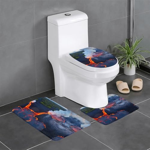 Kilauea 3-teiliges Badezimmerteppich-Set, Motiv: Vulkane, Badematte, U-förmiger WC-Vorleger, O-förmiger Deckelbezug Kilauea 3-teiliges Badezimmerteppich-Set, Motiv: Vulkane, Badematte, U-förmiger WC-Vorleger, O-förmiger Deckelbezug von LEVNDIEJ
