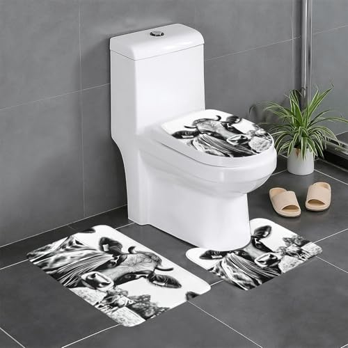 Kuh-Kollektion, 3-teiliges Badezimmerteppich-Set, Badteppiche, Badezimmermatten, U-förmiger WC-Vorleger, O-förmiger Deckelbezug von LEVNDIEJ