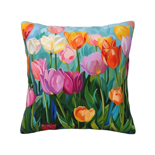 LEVNDIEJ Dekorativer Kissenbezug mit Tulpenmotiv für Bett, Sofa, Stuhl, Büro von LEVNDIEJ