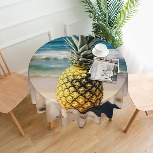 LEVNDIEJ Runde Tischdecke mit Ananas am Strand, für drinnen und draußen, Picknick-Tischdecke, Küche, Terrasse, Party von LEVNDIEJ