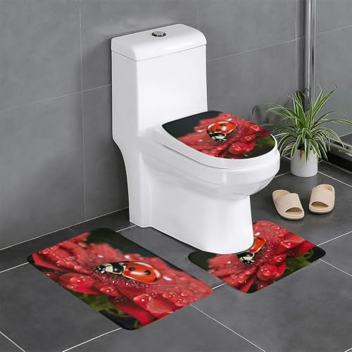 Ladybug Blumendruck 3-teiliges Badezimmerteppich-Set Badteppiche Badezimmermatten U-förmige WC-Vorleger O-förmiger Deckelbezug Ladybug Blumendruck 3-teiliges Badezimmerteppich-Set Badteppiche Badezimmermatten U-förmige WC-Vorleger O-förmiger Deckelbezug von LEVNDIEJ