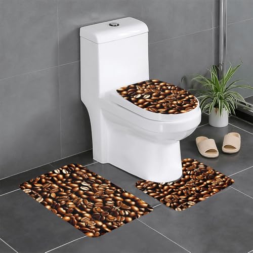 Lustiges 3-teiliges Badezimmerteppich-Set mit geröstetem Kaffeebohnen-Druck, Badteppich-Set, Badezimmermatten, U-förmiger Toilettenvorleger, O-förmiger Deckelbezug Lustiges 3-teiliges Badezimmerteppich-Set mit geröstetem Kaffeebohnen-Druck, Badteppich-Set, Badezimmermatten, U-förmiger Toilettenvorleger, O-förmiger Deckelbezug von LEVNDIEJ