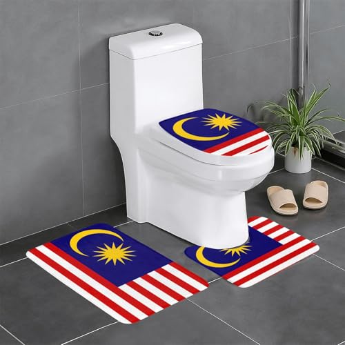 Malaysia-Flaggen-Druck, 3-teiliges Badezimmerteppich-Set, Badteppiche, Badezimmermatten, U-förmiger WC-Vorleger, O-förmiger Deckelbezug von LEVNDIEJ