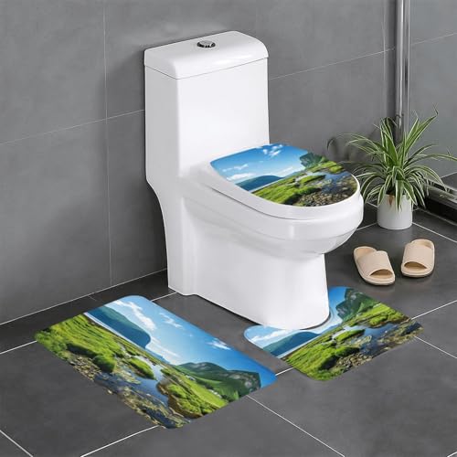Norwegen Fjord Natur Umhang Druck 3-teiliges Badezimmerteppich-Set Badteppiche Badezimmermatten U-förmige WC-Vorleger O-förmiger Deckelbezug von LEVNDIEJ