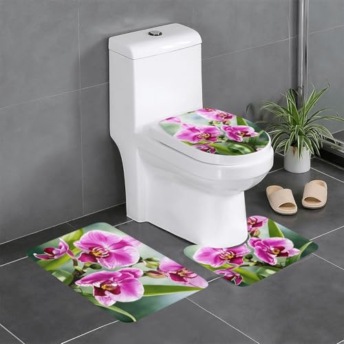 Orchideen-Druck, 3-teiliges Badezimmerteppich-Set, Badteppiche, Badezimmermatten, U-förmiger WC-Vorleger, O-förmiger Deckelbezug Orchideen-Druck, 3-teiliges Badezimmerteppich-Set, Badteppiche, Badezimmermatten, U-förmiger WC-Vorleger, O-förmiger Deckelbezug von LEVNDIEJ