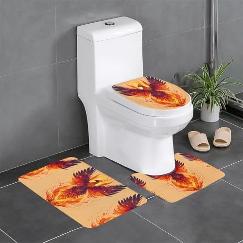 Phoenix Print 3-teiliges Badezimmerteppich-Set, Badteppiche, Badezimmermatten, U-förmige WC-Vorleger, O-förmiger Deckelbezug Phoenix Print 3-teiliges Badezimmerteppich-Set, Badteppiche, Badezimmermatten, U-förmige WC-Vorleger, O-förmiger Deckelbezug von LEVNDIEJ