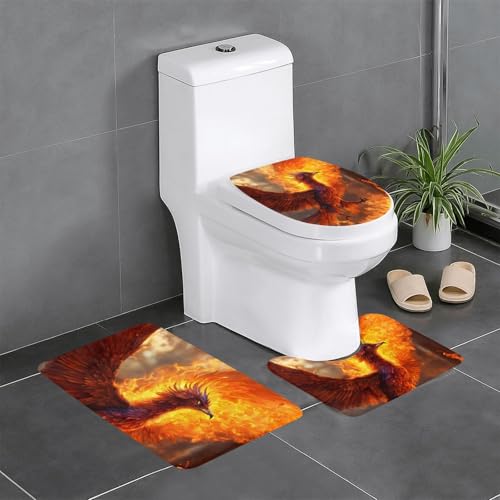 Phoenix Print 3-teiliges Badezimmerteppich-Set, Badteppiche, Badezimmermatten, U-förmige WC-Vorleger, O-förmiger Deckelbezug Phoenix Print 3-teiliges Badezimmerteppich-Set, Badteppiche, Badezimmermatten, U-förmige WC-Vorleger, O-förmiger Deckelbezug von LEVNDIEJ