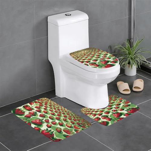 Strawberry Fields 01 Print 3-teiliges Badezimmerteppich-Set Badteppiche Badezimmermatten U-förmige WC-Vorleger O-förmiger Deckelbezug von LEVNDIEJ