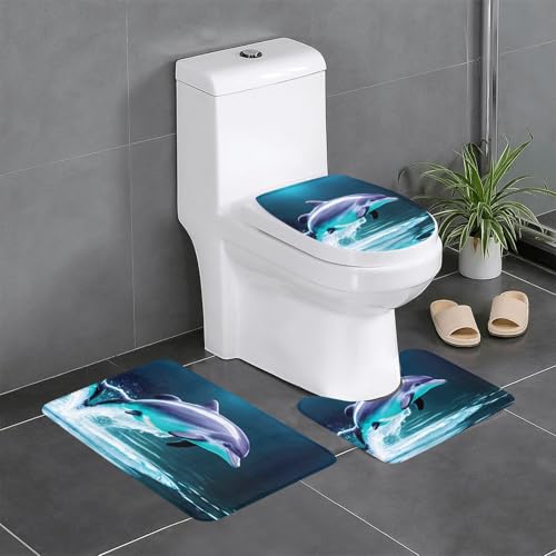 Unique 3D Animal Delphin Print 3 Piece Bathroom Rug Set Bath Rugs Bathroom Mats U-Shaped Toilet Mat O-Shaped Lid Cover von LEVNDIEJ