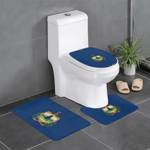 Vermont 3-teiliges Badezimmerteppich-Set mit Staatsflaggen-Druck, Badteppich, Badezimmermatten, U-förmiger WC-Vorleger, O-förmiger Deckelbezug von LEVNDIEJ