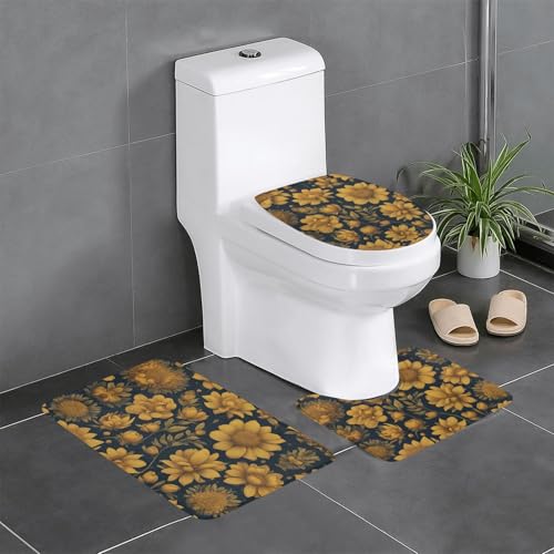 Viele goldene Blumen 1 Druck 3-teiliges Badezimmerteppich-Set Badteppiche Badezimmermatten U-förmige WC-Vorleger O-förmiger Deckelbezug Viele goldene Blumen 1 Druck 3-teiliges Badezimmerteppich-Set Badteppiche Badezimmermatten U-förmige WC-Vorleger O-förmiger Deckelbezug von LEVNDIEJ