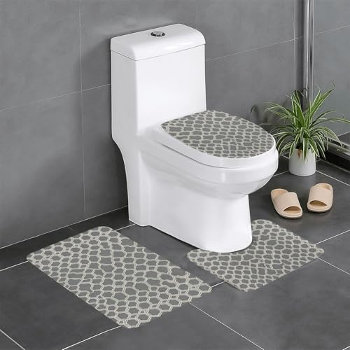 Vierpass-grauer Druck, 3-teiliges Badezimmerteppich-Set, Badteppich, Badezimmermatten, U-förmiger WC-Vorleger, O-förmiger Deckelbezug von LEVNDIEJ