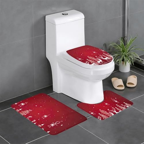 Weihnachtliche Winterlandschaft Hirschdruck 3-teiliges Badezimmerteppich-Set Badteppiche Badezimmermatten U-förmige WC-Vorleger O-förmiger Deckelbezug Weihnachtliche Winterlandschaft Hirschdruck 3-teiliges Badezimmerteppich-Set Badteppiche Badezimmermatten U-förmige WC-Vorleger O-förmiger Deckelbezug von LEVNDIEJ