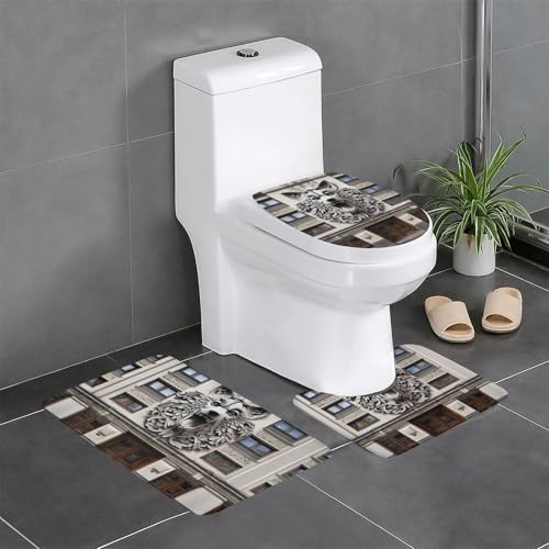 Wolf Motive Building04 Druck 3-teiliges Badezimmerteppich-Set Badteppiche Badezimmermatten U-förmige Toilettenmatte O-förmiger Deckelbezug von LEVNDIEJ