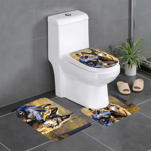 Wolfs Print 3-teiliges Badezimmerteppich-Set Badteppiche Badezimmermatten U-förmige WC-Vorleger O-förmiger Deckelbezug Wolfs Print 3-teiliges Badezimmerteppich-Set Badteppiche Badezimmermatten U-förmige WC-Vorleger O-förmiger Deckelbezug von LEVNDIEJ