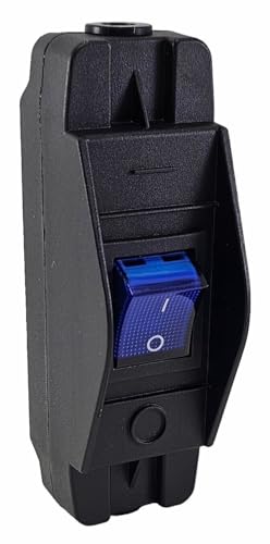 Geräte Schnurschalter in schwarz, robustes Gehäuse mit auswechselbarem Wippschalter 16A 250V~, blau beleuchtet von LEVSEB