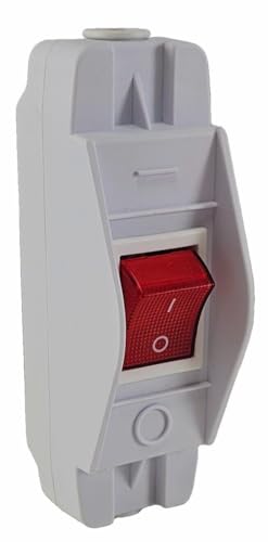 Geräte Schnurschalter weiß, robustes Gehäuse mit auswechselbarem Wippschalter rot mit Schraubanschluss 16A 250V~, beleuchtet von LEVSEB