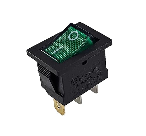Grüne Mini Wippschalter 19 x 13 mm, 6 A, 250 V~ 3 Pin, Wippe beleuchtet von LEVSEB