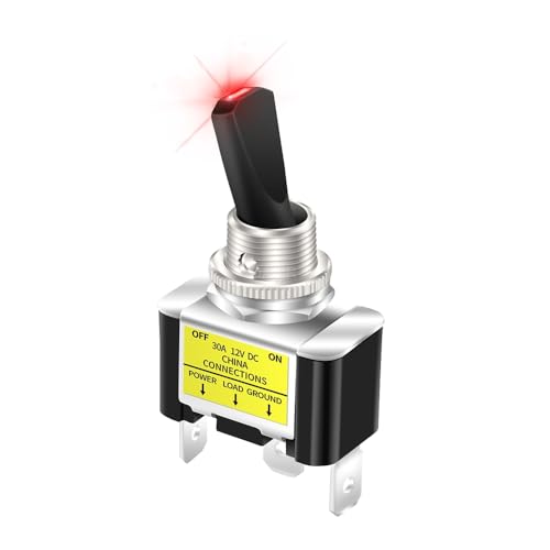 KFZ-Kippschalter 12V 30A, rot LED-beleuchteter Kippschalter nur bei 12Volt, SPST EIN/AUS 2 Position 3-polig für PKW-LKW Boote ASW-07D-2 von LEVSEB