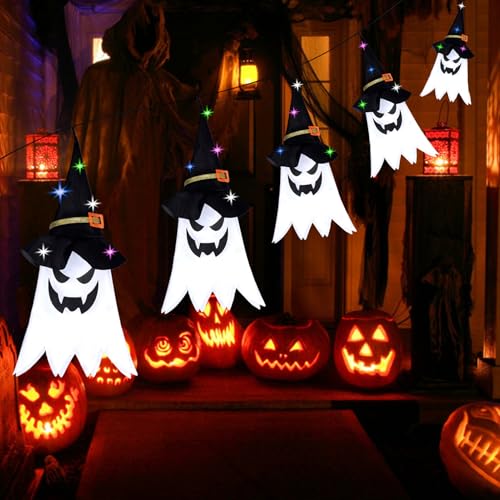 LEWBDF Halloween Deko Geisterhexe Hut, Halloween Dekoration, Batteriebetrieben Leuchtender Hexenhut, 5 Stück Hängende Geister mit Hexenhut, für Outdoor Kinder Garten Dekorations LEWBDF Halloween Deko Geisterhexe Hut, Halloween Dekoration, Batteriebetrieben Leuchtender Hexenhut, 5 Stück Hängende Geister mit Hexenhut, für Outdoor Kinder Garten Dekorations von LEWBDF