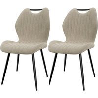 2er Set Esszimmerstühle, Küchenstühle, Wohnzimmerstühle mit Stoff-Rückenlehne und Metallbeinen, Beige von LEWE