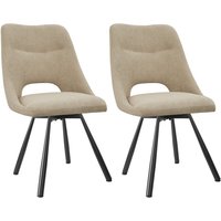 2er Set Lambswool-Esszimmerstühle - Rückenlehne mit hohlem Design ohne Armlehne - Langlebige schwarze Metallbeine - Khaki von LEWE
