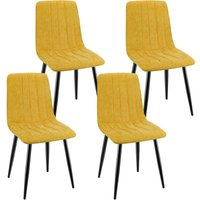 4er Set Esszimmerstühle, Gepolsterte Stühle mit Leinenstoff und Metallbeinen, Streifendesign - Gelb von LEWE